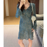 [ Cannes Blue] People's Silk French High-End Wave Point V Tie With Blue Dress 2026 Summer Skirt Tide