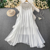 Small Heavy Industry Embroidered Beads Long Sleeve Dress Dress Women Summer Loose Belly Thin Dress
