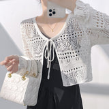 KANING Hollow With Sunscreen Knitted Cardigan 2026 Summer New Thin Temperament V-Neck Air Conditioning Hood