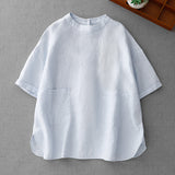 Real Shooting 2026 Summer New Cotton Spousted Simple Good-Looking Series Short-Sleeved Shirt Loose Thin Cotton Linen