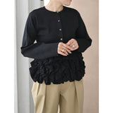 Multiplication Lotus Leaf-Side Spliced Folded Long-Sleeved Knitted Jersey Autumn And Winter Korean Version Of Lean Heavy Industry White-Collar Knitted Top