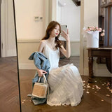 Pure-Style White Sling Dress Women's Spring And Summer New Beach Seaside Holiday Temperament Sweet Long Dress