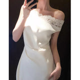 Liu Zhixian Cannes Moonlight White Dens Down Dress Light Dress Body Slanted Shoulder Sleeveless Dress Summer Dress