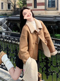 Bullhorn Buckle Linvelvet Cashmeal Wool Coat Women's Winter 2025 New Small Fur Integrated Short Thick Cotton Coat
