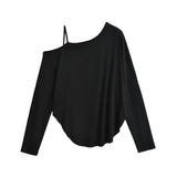 Spice Girls Sleeves Long Sleeved T-Shirt With Shaved Shoulder-Curved T-Shirt Irregularly Round Hem Fashion Jersey