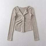 Spice Girls Autumn New Thick Long-Sleeved Knitted Cardigan V-Neck Folding Short Coat With Fashion