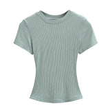 Flat-Up Base T-Shirt Thread Round-Neck Short-Sleeved Bottom Shirt Showing Skinny Short-Sized Hottie