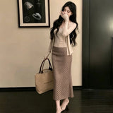 Early Autumn Thin Suit Temperament Gentle Style Button-Button Cardigan + Sling Vest + Wave Half-Dress Three-Piece Set Of Women