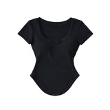 Pure U-Shaped Square Collar T-Shirt Curved Under The Hem Of Short-Sleeved T-Shirt
