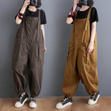 Loose Literature And Art Casual Back Pants Fat Sister Large Size Women's Summer Solid Color Big Pocket Workwear Harlan Pants