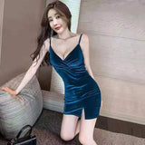Sexy Babes Gold Velvet Sling Dress Women Summer New Slimming Folded Black Ass Short Skirt
