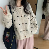 KANING Korean Version Of The Round Collar Wave Point Knitted Cardigan 2026 Autumn And Winter New Soft-Crease College Wind Sweater Jacket