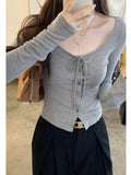 Model Sexy Pure Desire To Tie Button-Up Cardigan Long-Sleeved T-Shirt Girl Spring And Autumn Hottie Inside Hit Bottom Top