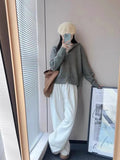 KANING Solid Lazy Hooded Cardigan 2026 New Double T-Sing Knitted Sweater Woman