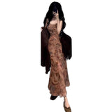 French Temperament Floral Sling Dress With A Dress Women's Autumn And Winter In The Long Dress Morning Autumn Tea Tie Wear A Complete Set Of Clothing