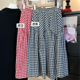 Vintage Lattice High Waist Swing A-Word Half-Dress Woman's New Thin Casual Long Skirt