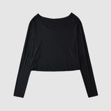 Dancing Short Hooded Shirt Loose Shoulder Collar Collar Solid Color Loose Long-Sleeved T-Shirt