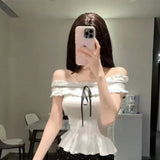 French Pure Sweet Repair Body One-Piece Shoulder Two Sets Of Women's Design Sensation Half Body Short Skirt Summer