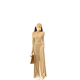 Early Spring With A Set Of Small Slanted Shoulders Long Sleeve Blouse Casual Broad Legs Casual Trousers Two Sets