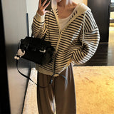 KANING Casual Gentle Wind Striped Hooded Knitted Cardigan Women's New Relaxed Lazy Sweater Tops In Autumn