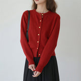 KANING Round-Neck Small Gold Buckle Temperament Knitted Cardigan 2026 Autumn New Korean Version Of The Design Sweater Jacket
