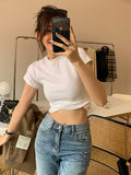 Ins Solid Color Bottom Slim Short-Sleeved T-Shirt Girl's New Slim Short-Sleeved Top Woman