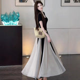 French High-End Temperament Mesh Yarn Short-Sleeved Dress Female Summer Sister To Close The Waist Thin Bump Big Swing Dress