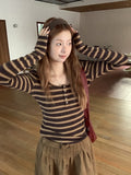Design Sense Of The Bottom Shirt Women's Autumn 2026 New Long-Sleeved T-Shirt Niche Does Not Hit The Knitted Striped Top