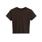 Vintage Summer Basic Short-Term Navel Collar Short-Sleeved T-Shirt Solid Elastic Bottom Top