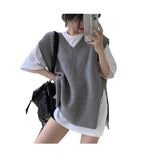 KANING's New Autumn And Winter Korean Version Of The Loose V-Collar Knitted Vest Women Wear Sleeveless Sweater Vest Shoulders