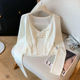 Spring And Autumn 2026 New Korean Version Of The 13-Line Repair Two Sets Of Flowers Knitted Slings Plus Simple Knitted Open Shirt