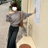 One Word Collar Languid Languid Niche Thin Sleeve Top Femininity Femininity Autumn Hannest Gentle Sweater Woman