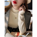 KN Half-High Collar With Sweater Women 2026 Autumn And Winter New Simple Pure Color Skin Soft Bottom Knitted Shirt Woman