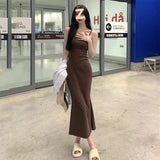 Summer 2026 New Threaded Black Sling Dress Women's Sexy Hot Girls Behind The Mother's Ass Mid-Stool Dress