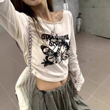 Vintage Butterfly Letter Print Long-Sleeved T-Shirt Girl Spring And Summer Hottie Brand Design Sense To Make Old Short Top