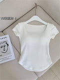 Summer Solid Color With Chest Cushion Square Collar Short-Sleeved T-Shirt Women's Fashion Sports Yoga Clothes