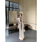 French White Hanging Neck Sling Dress Women Summer Pure Desire To Put On The Waist Of The Beautiful Chest Bag Long Skirt