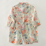 Real Shooting Idyllic Plant-Print Shirt Monet Garden Crumb Shirt French Fresh Half-Sleeved Top Woman