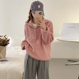 Autumn And Winter Pit Half Zipper Sweater Female Design Collar Soft Languid Lazy Outside Wearing Knitted Shirt Top