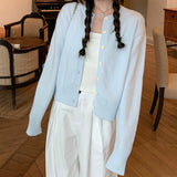 KANING Light Blue Languid Knitted Jersey Coat 2026 New Soft-Cuffed Long-Sleeved Top