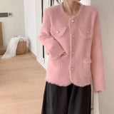 Korean Version Of Small Fragrant Sweater Coat Women Autumn Loose Lazy Wind So Imitation Sting Velvet Knitted Cardigan Shirt Top Woman