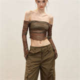 Vintage Sweet Hottie Word Shoulder Long-Sleeved T-Shirt Girl Autumn New Slim Slim Short Top Tide
