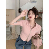 Fashion Babes Sexy Polo Collar Short-Sleeved T-Shirts In The Summer Design Sense Of Small Body Repair Short Cardigan Top