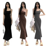 Sexy Pure Desire Sleeveless Dress Slings To Close The Waist-Daughter Summer Hottie Temperament Fishtail Ass Long Dress Female Tide