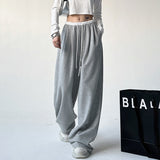 Gray Casual Rope Sweatpants Women Spring And Autumn High Waist Hanging Feeling Loose Thick Trousers Broad Legs In Tide