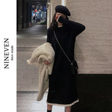French Black Pendant Knitted Dress Women 2026 New Autumn And Winter Coat Inside The Bottom Dress High-End