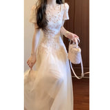 Temperament High Sense Of Thousands Of Gold Wind Pink Heavy Industry Mesh Splicing Dress With Flowers Threum 2026 Summer
