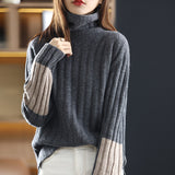 Autumn And Winter New Sleeves Of Color Sweater High-Neck Pit Sweater Women Lazy Thick Knitted Bottom Shirt