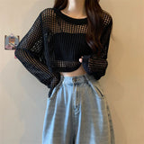 KANING Thin Hollow Knitted Jersey Girl 2026 Autumn And Summer New Loose Wearing Gas Short Outer Hoodie Jersey Woman