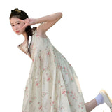 Broken Flowers Hanging Dress Female Students In Spring And Summer Loose Meatless Sleeveless A-Skirt Long Skirt Sweet Fresh